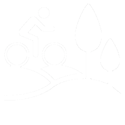 Vereinfachtes Symbol: Radfahrer auf einem Weg mit Bäumen und Hügeln, von Allersberg inspiriert.