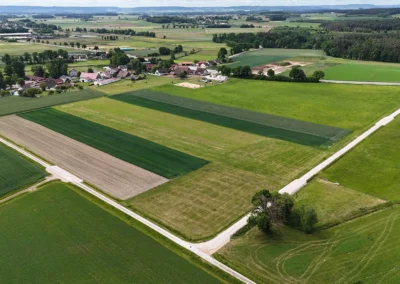 Luftaufnahme von Reckenstetten: Felder, Dorf, Straßen und Grünflächen unterhalb.
